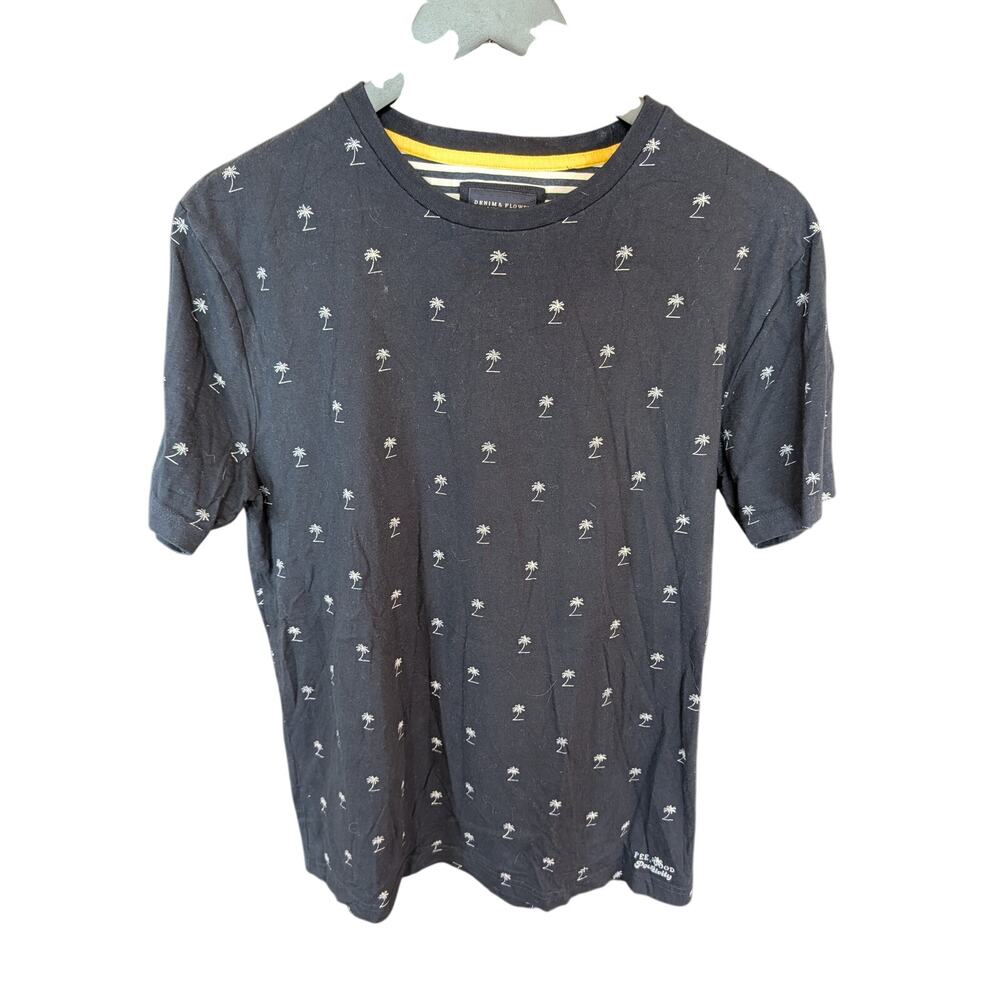 Denim & Flower  Palm Tree Print T-Shirt Mens Medium Navy Tropical Beach Surf